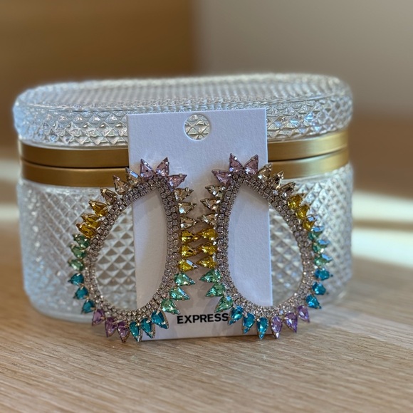 Express Rainbow Ombré Rhinestone Teardrop Earrings | Brand New With Tags - Picture 9 of 9
